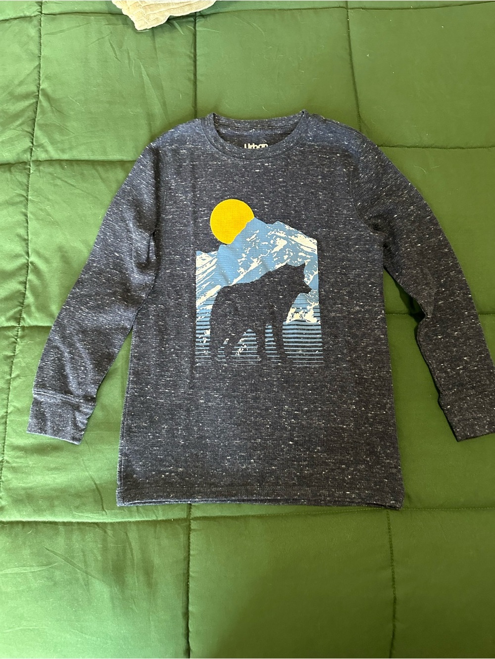 urban pipeline Navy Blue Long Sleeve Tee with Wolf Mountain Graphic